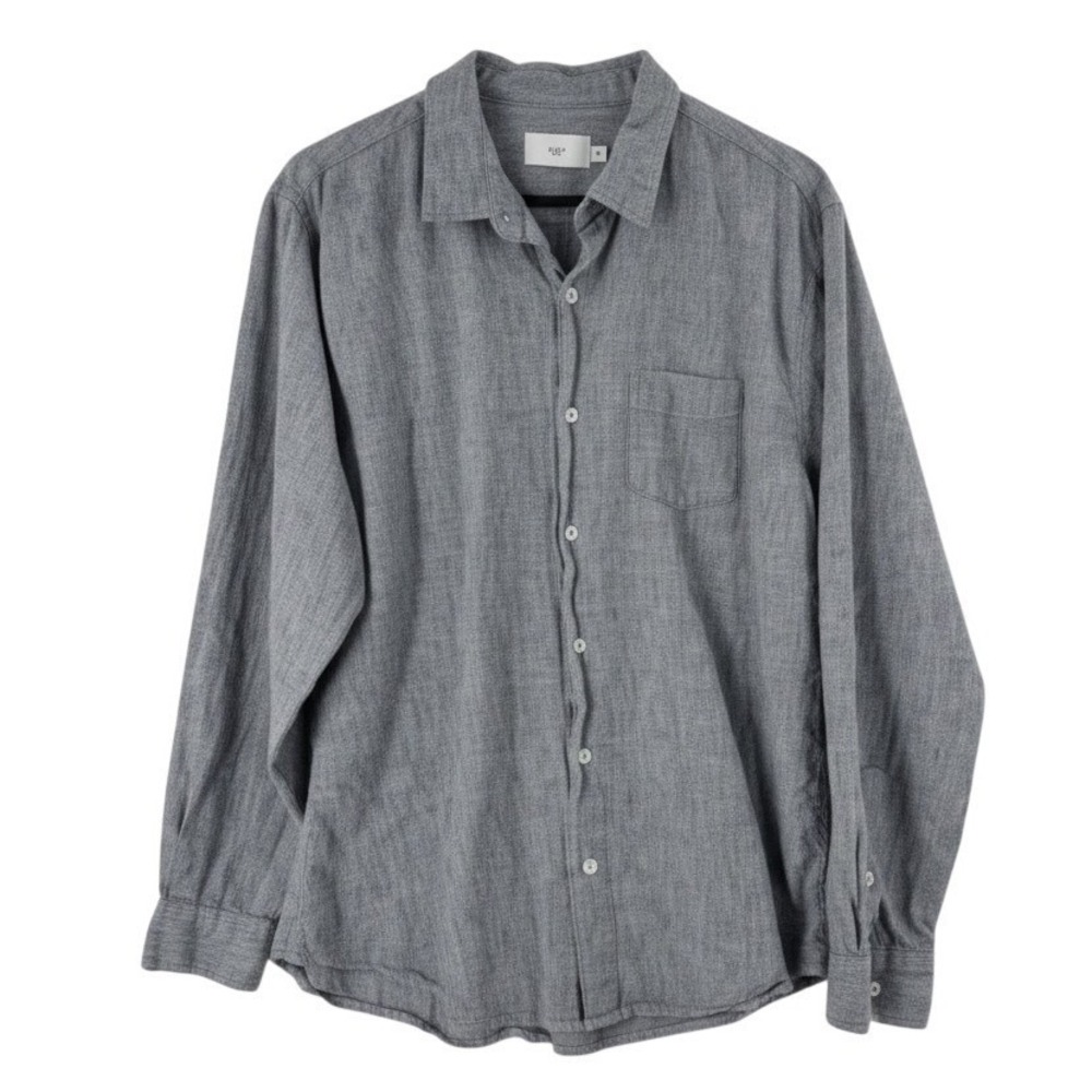 Onia Men's Grey Striped Linen Blend Long Sleeve Button‎ Down Shirt L/G
